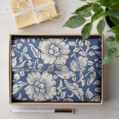 Papier Mousseline William Morris Fleurs Mallow Floral Bleu Blanc Bla (Cadeau)