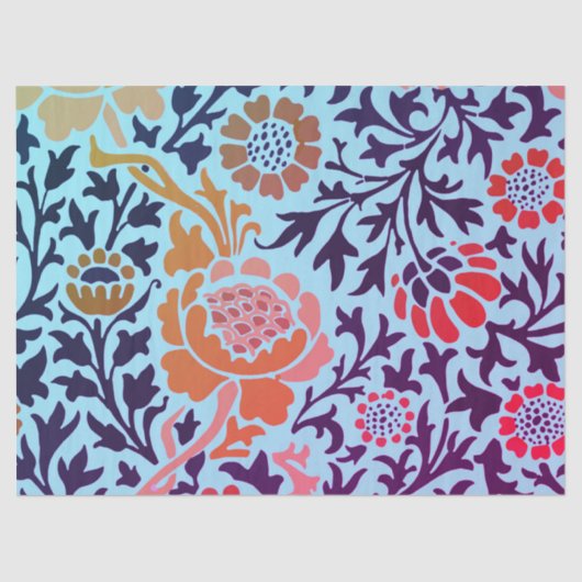 Papier Mousseline William Morris FLEURS SUR LE papier de tissus BLEU (Recto)