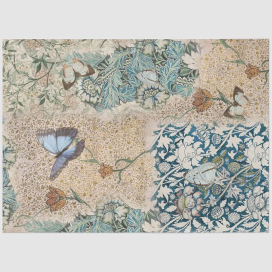 Papier Mousseline William Morris Floral Butterfly Garden Découpage (Recto)