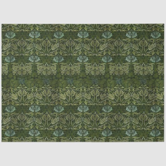 Papier Mousseline William Morris Grand Feuille vert & Fleur bleue (Recto)