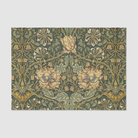 Papier Mousseline William Morris Honeysuckle Vert Floral (Recto)