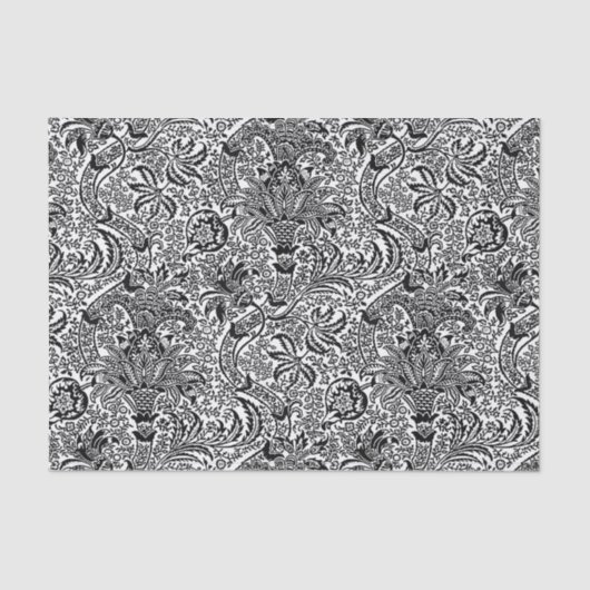 Papier Mousseline William Morris indien, blanc et noir (Recto)