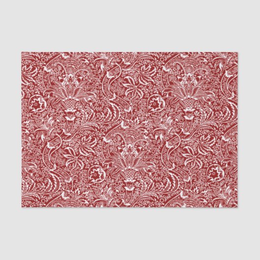 Papier Mousseline William Morris Indien, rouge foncé et blanc (Recto)