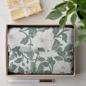 Papier Mousseline William Morris inspiré fleurs blanches verdure (Cadeau)