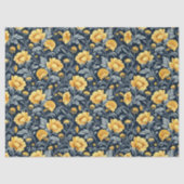 Papier Mousseline William Morris inspiré fleurs jaunes bleu marine (Recto)