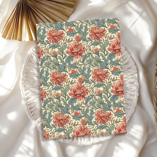 Papier Mousseline William Morris inspiré rouge sauge vert rose