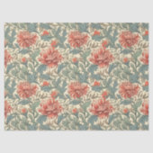 Papier Mousseline William Morris inspiré rouge sauge vert rose (Recto)