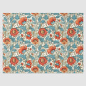 Papier Mousseline William Morris inspiré terre cuite pastel bleu (Recto)
