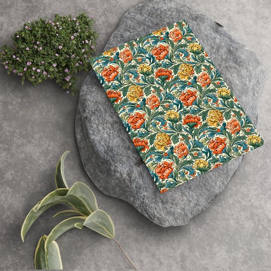 Papier Mousseline William Morris inspiré terre cuite pastel bleu