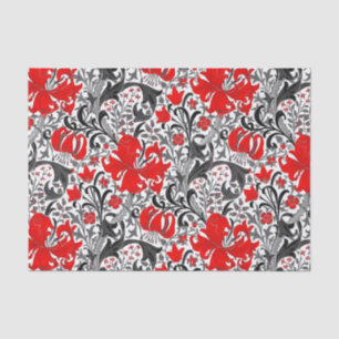 Papier Mousseline William Morris Iris et Lily, noir, blanc et rouge