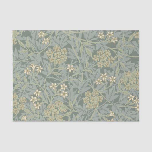 Papier Mousseline William Morris Jasmine Bleu Vert Art Botanique (Recto)