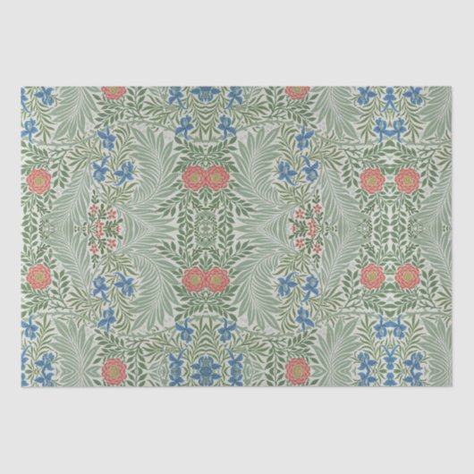 Papier Mousseline William Morris Larkspur Floral Vert rose bleu (Recto)