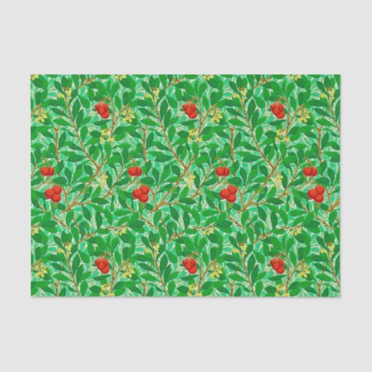 Papier Mousseline William Morris Lychee Motif d'arbre, vert clair (Recto)