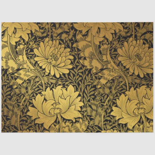 Papier Mousseline William Morris Modèle Floral Noir Et Or (Recto)