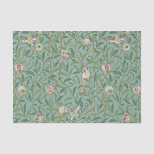 Papier Mousseline William Morris, Oiseaux et Pommegrenates - Vert (Recto)