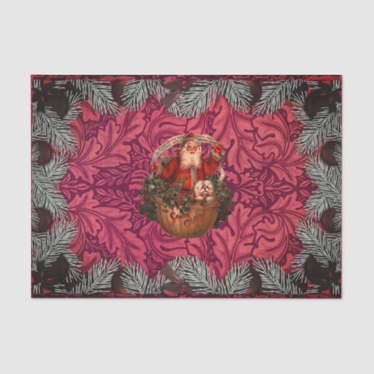 Papier Mousseline William * Morris Père Noël Spruce Rich Cherry (Recto)