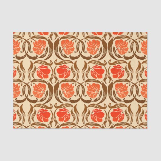 Papier Mousseline William Morris Pimpernel, Mandarin Orange & Brown (Recto)
