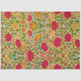 Papier Mousseline William Morris Red Gold Blue Green Birds Floral