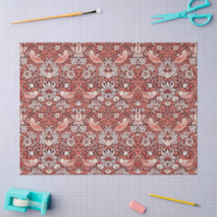 Papier Mousseline William Morris Strawberry Thief Oiseau en Terracot