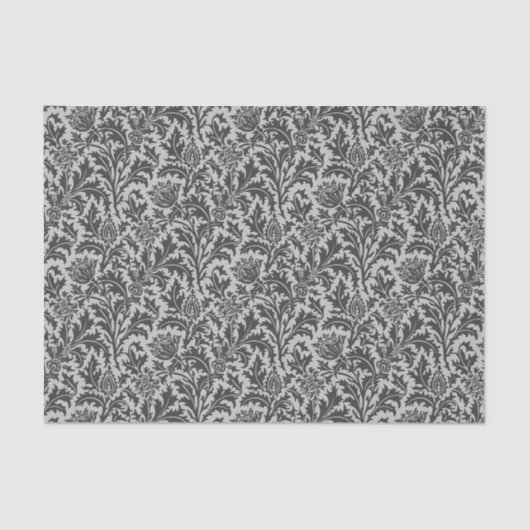 Papier Mousseline William Morris Thistle Damask, gris argenté / gris (Recto)
