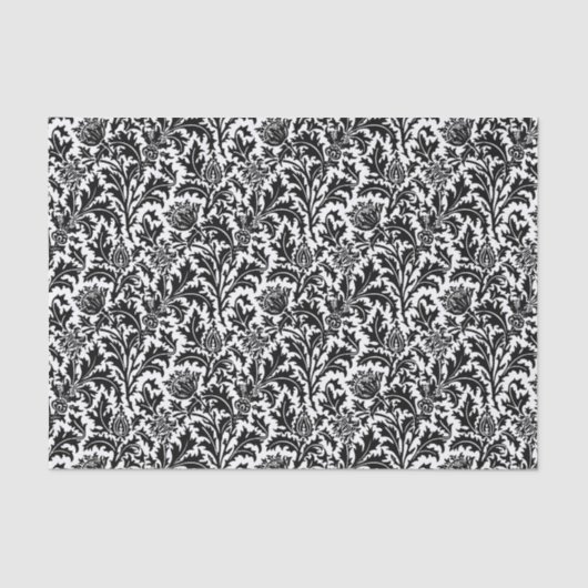 Papier Mousseline William Morris Thistle Damask, noir sur blanc   (Recto)
