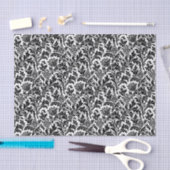 Papier Mousseline William Morris Thistle Damask, noir sur blanc   (Artisanat)