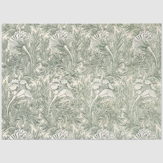 Papier Mousseline William Morris tulip fond textile vert (Recto)