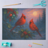 Papier Mousseline Winter Cardinals Under the Solstice Moon Decoupage (Artisanat)