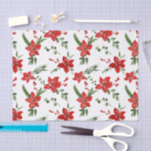 Papier Mousseline Winter Holiday Christmas Red Floral Pattern   (Artisanat)