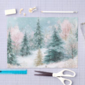 Papier Mousseline Winter Pine Tree Landscape Art with Pink & Gold (Artisanat)