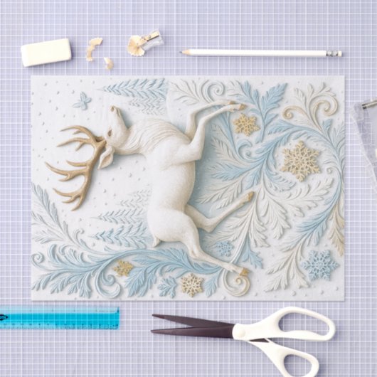Papier Mousseline Winter to Spring Stag Chasing Butterfly (Artisanat)