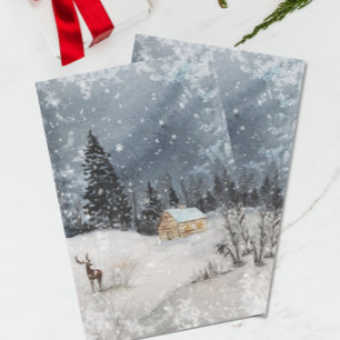 Papier Mousseline Winter Wonderland Paysage Cabine de neige
