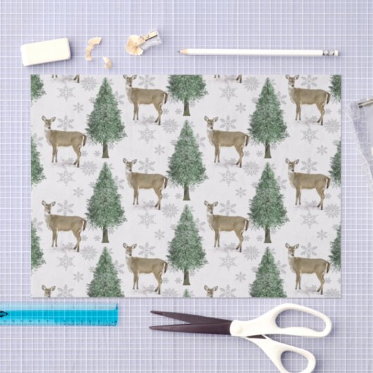 Papier Mousseline Winter Wonderland Whitetland Deer Noël (Artisanat)