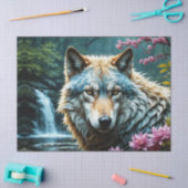Papier Mousseline Wolf debout dans la rivière avec des fleurs (Artisanat)