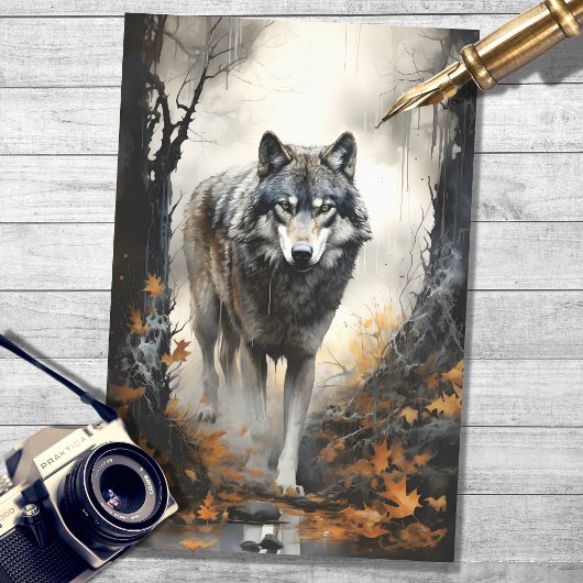 Papier Mousseline Wolf en forêt 4 feuillet de découpage