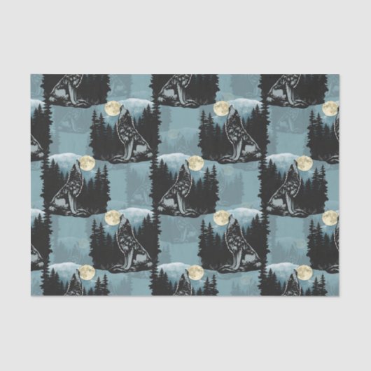 Papier Mousseline Wolf Howling À Moon Design Motif (Recto)