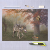 Papier Mousseline Wolf Squirrel Imaginaire Forêt d'automne paysage (Artisanat)