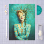 Papier Mousseline Woman with Gold Mask and Ivy Crown EN1L Decoupage (Artisanat)