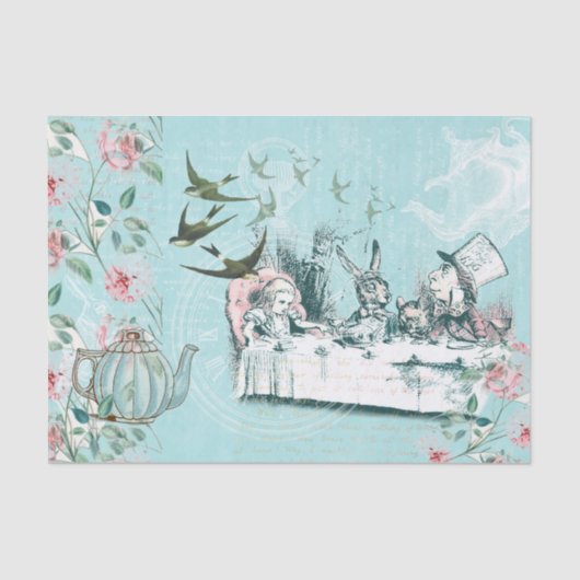 Papier Mousseline Wonderland Tea Party Aqua Pink Tissue Paper (Recto)