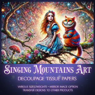 Papier Mousseline Wonderland Treetop Alice Cheshire Cat Découpage