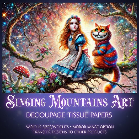 Papier Mousseline Wonderland Treetop Alice Cheshire Cat Decoupage