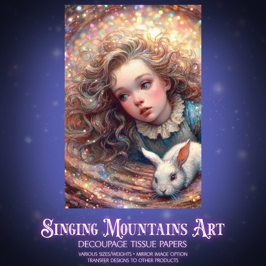 Papier Mousseline Wonderland Whimsy Alice and Rabbit Decoupage
