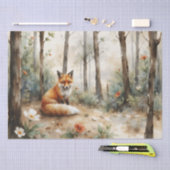 Papier Mousseline Woodland Fox with Botanical Details (Artisanat)