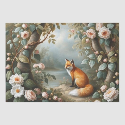 Papier Mousseline Woodland Fox with Botanical Details (Recto)