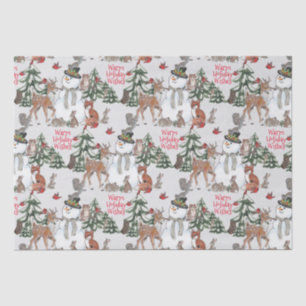 Papier Mousseline Woodland Snowman Deer Fox Noël Wings Grey