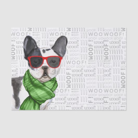 Papier Mousseline Woof Word Art et Noël Boston Terrier (Recto)