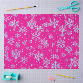 Papier Mousseline Wrapping Paper, Bright Fuchsia Snowflakes