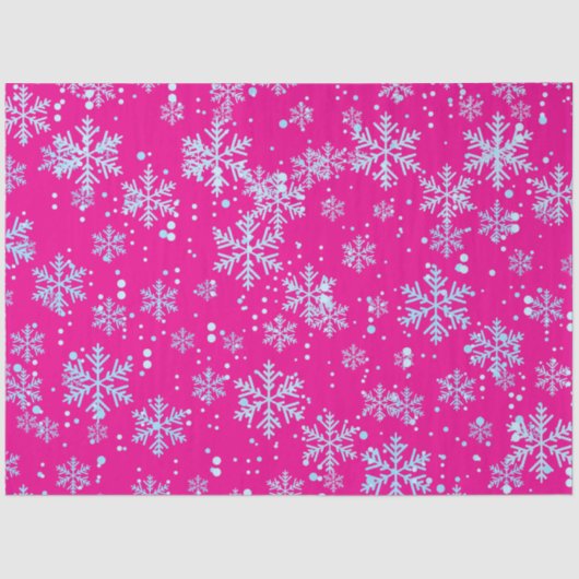 Papier Mousseline Wrapping Paper, Bright Fuchsia Snowflakes (Recto)
