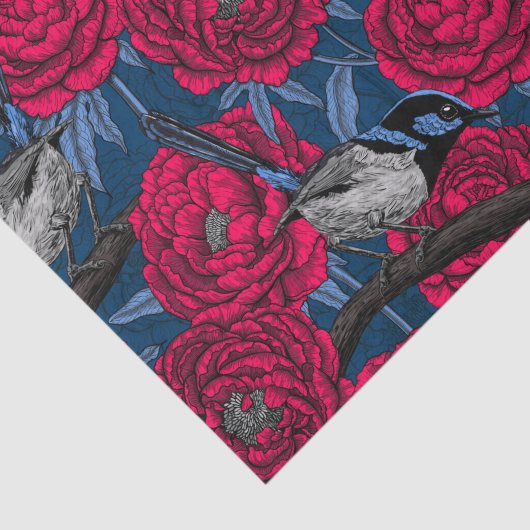 Papier Mousseline Wrens in the peonies (Détail)