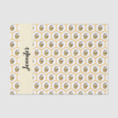 Papier Mousseline Yellow Beehive and Bumblebee Pattern Monogram Name (Recto)
